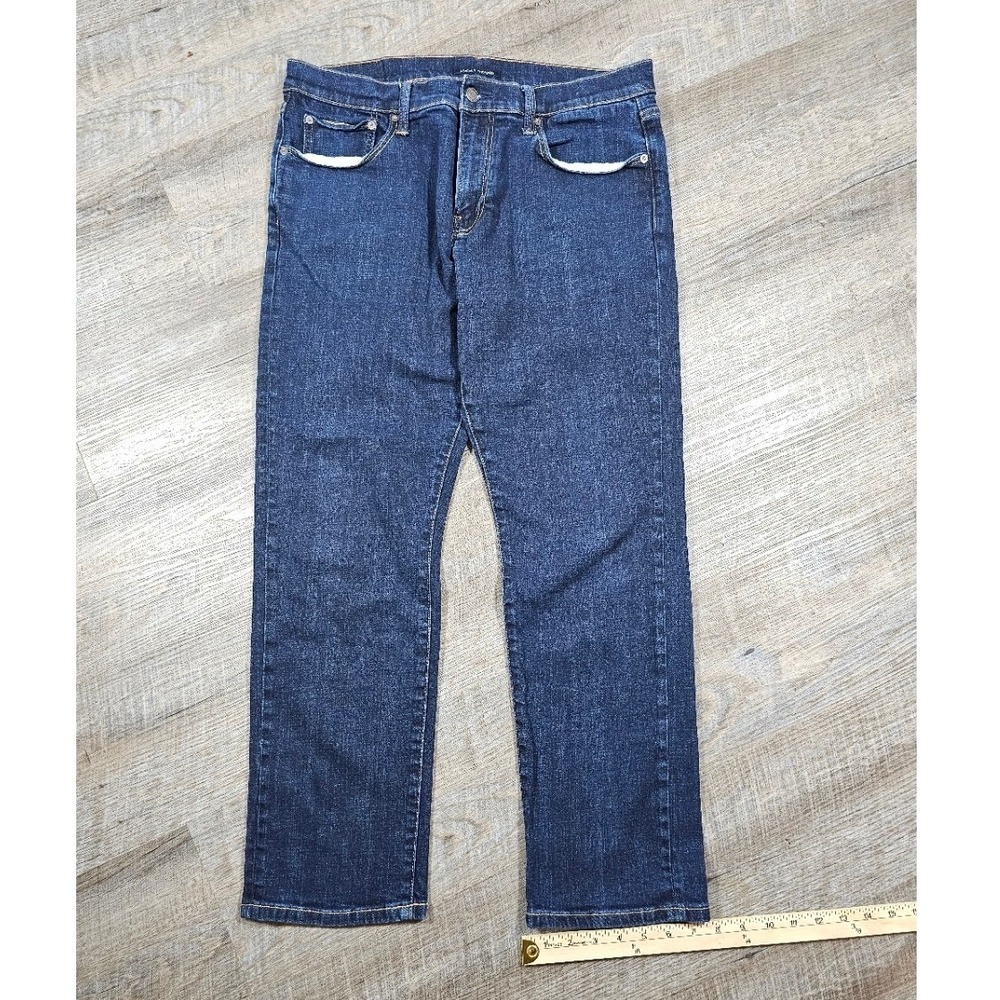 Lucky Brand Mens 34x30 Dark Wash Straight Leg Denim Jeans Blue 5 Pocket Mid Rise